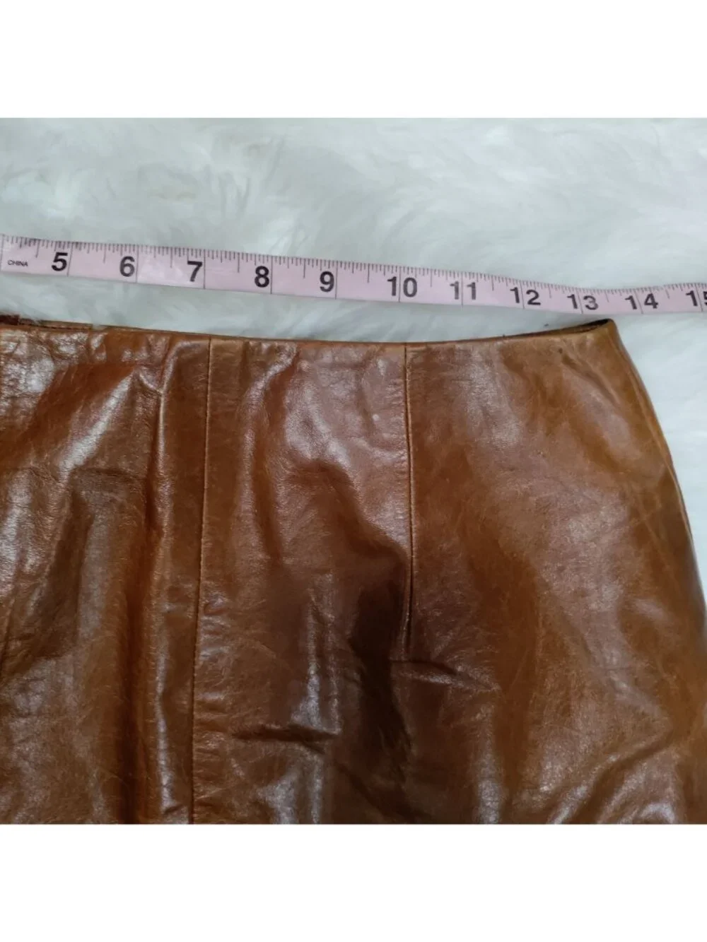 Hugo Buscati 100% Leather Antique 70s Style Brown A-Line Wrap Mini Skirt Size 6 - Picture 12 of 16